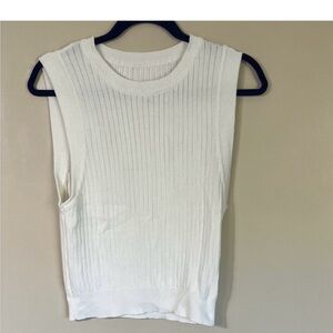 Commense White Ribbed Sweater Tee Sz Sm EUC